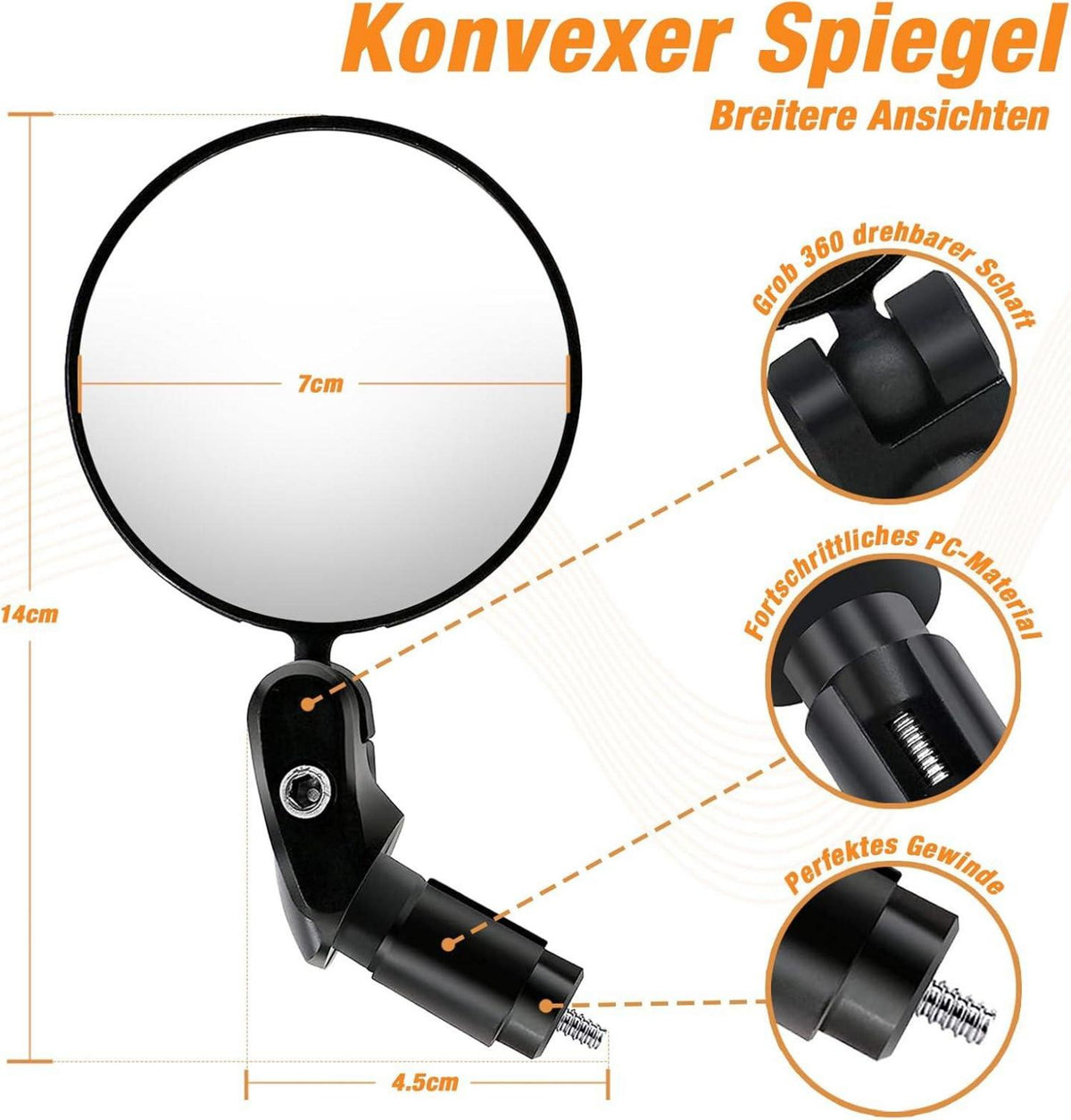 Fahrradspiegel Lenker 17.4-22mm Klappbar 360°Drehbar
