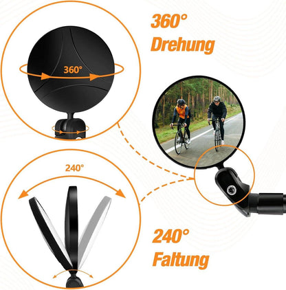 Fahrradspiegel 360°Drehbar Klappbar 17.4-22mm Lenker Universal Weitwinkel 2 Stück