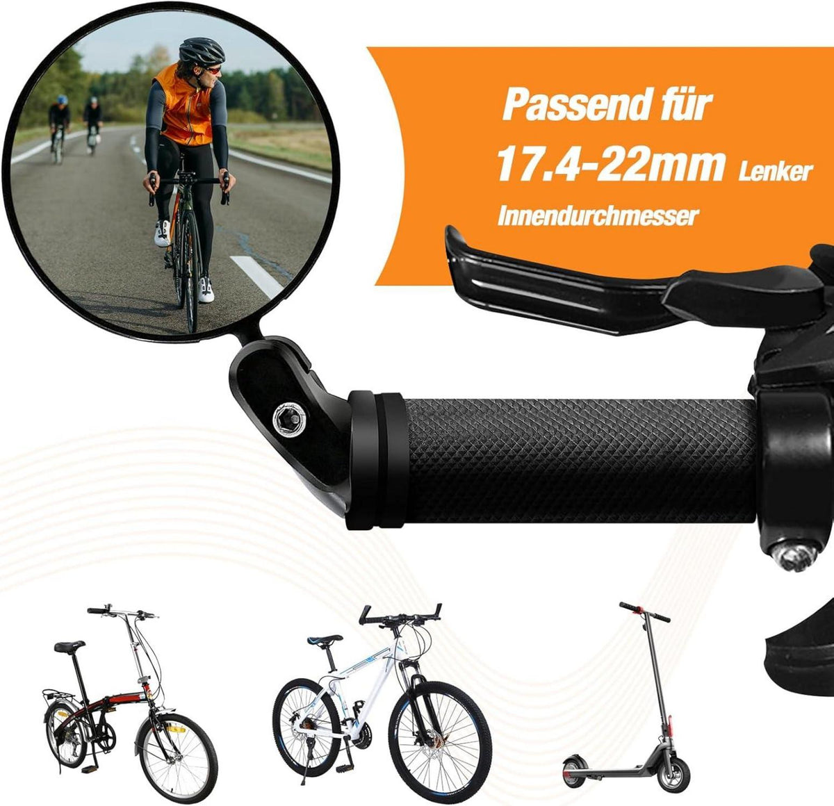 Fahrradspiegel Klappbar 360°Drehbar Weitwinkel für Lenker 17.4-22 mm (2