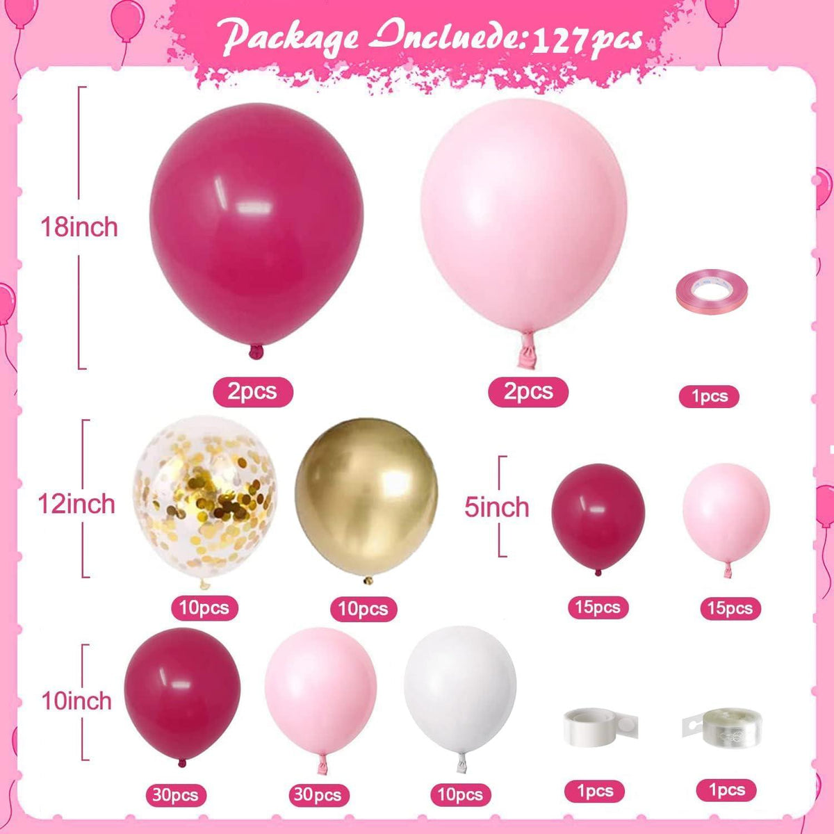 Luftballon Girlande Set Rosa Weiß Gold für Geburtstag Hochzeit Party