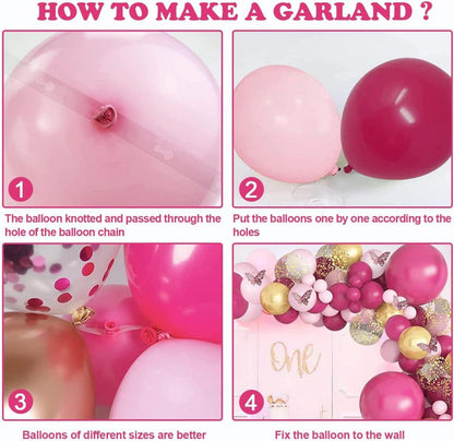 Luftballon Girlande Set Rosa Weiß Gold Konfetti - 127 Stück