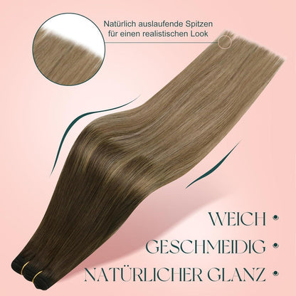 Echthaar Tressen Dunkelbraun-Aschblond 20 Zoll