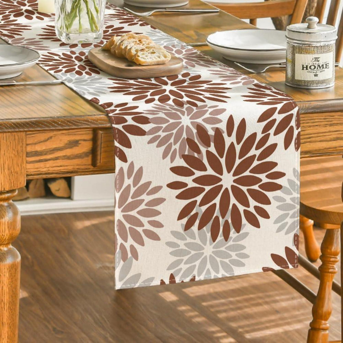 Tischläufer Blumen Braun Dahlie Herbst 40x140 cm
