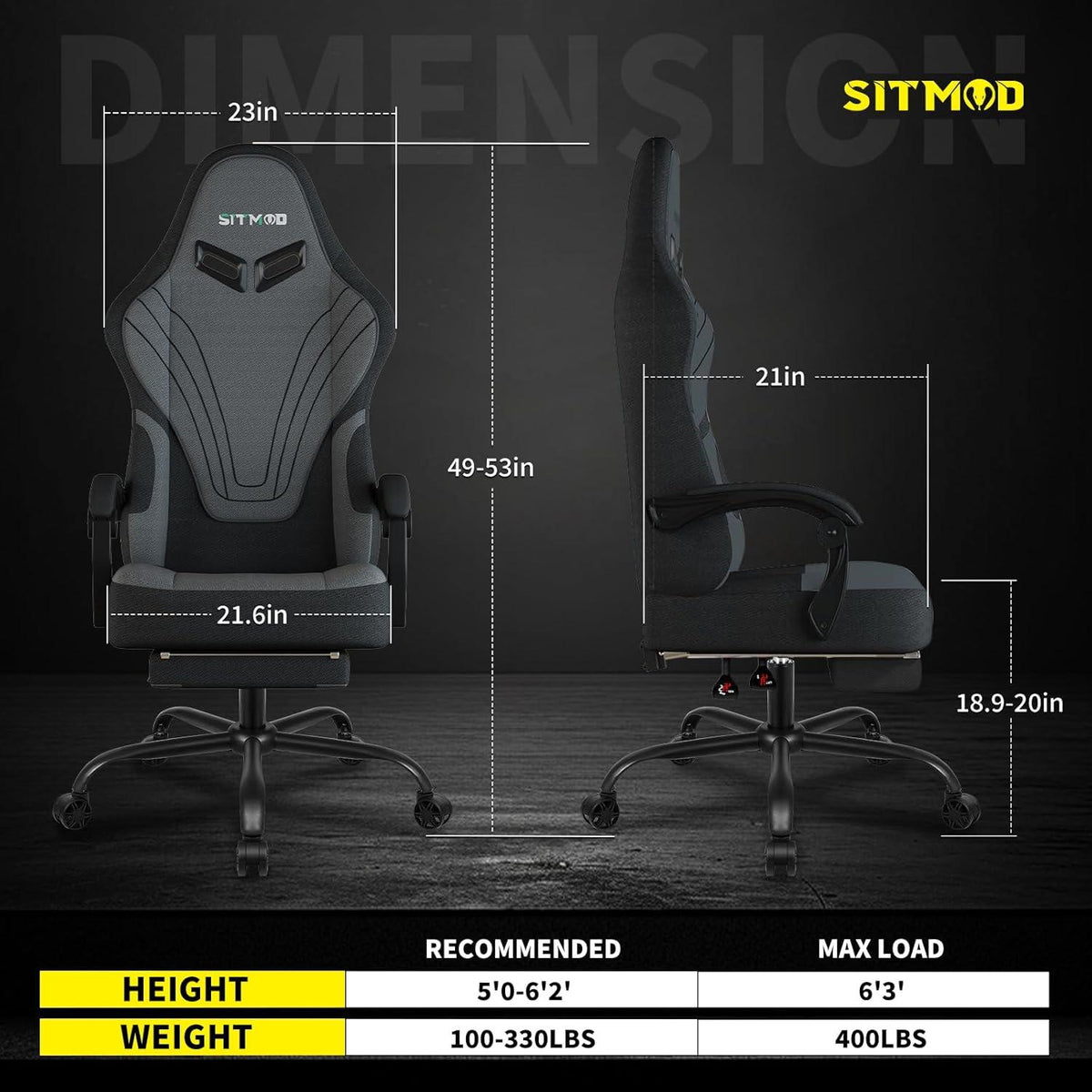 Ergonomischer Gaming Stuhl mit Fußstütze und