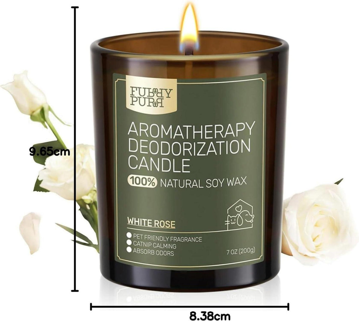 Furry Purr Duftkerze für Haustiere, Sojawachs, Weiße Rose, 200g