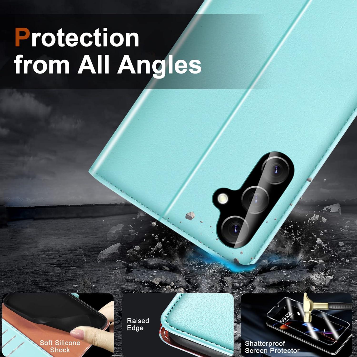 Handyhülle Samsung Galaxy A24 4G 5G + 2 Panzer Glas RFID Flip Mintgrün