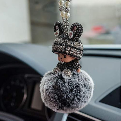 Strass Rückspiegel Anhänger Auto – Niedliche Plüsch Ball Dekoration