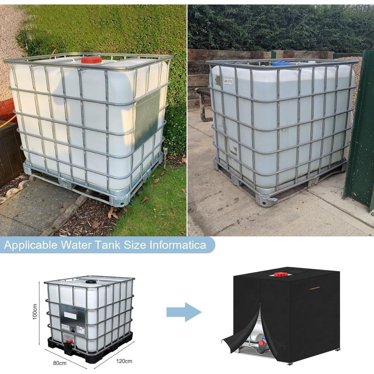 IBC Wassertank Abdeckung 600L – UV-Schutz & Belüftung 120x80x100cm
