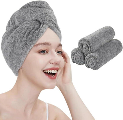 Haartuch Mikrofaser mit Knopf Bambus Kohlefaser 3er Set