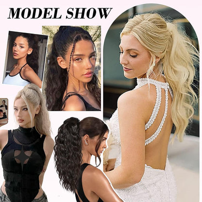 Welliges Pferdeschwanz Haarteil blond mit Klemme – 45cm Kunsthaar