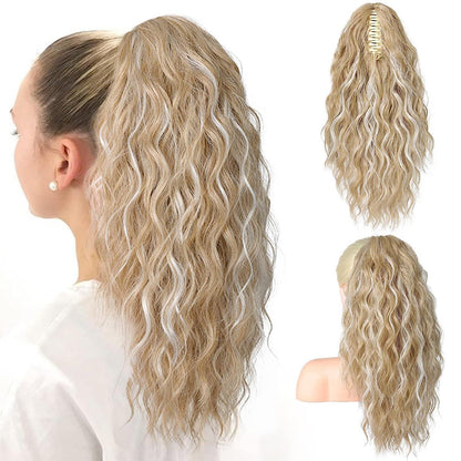 Blonder Pferdeschwanz mit Locken & Klammer – 45cm Haarverlängerung