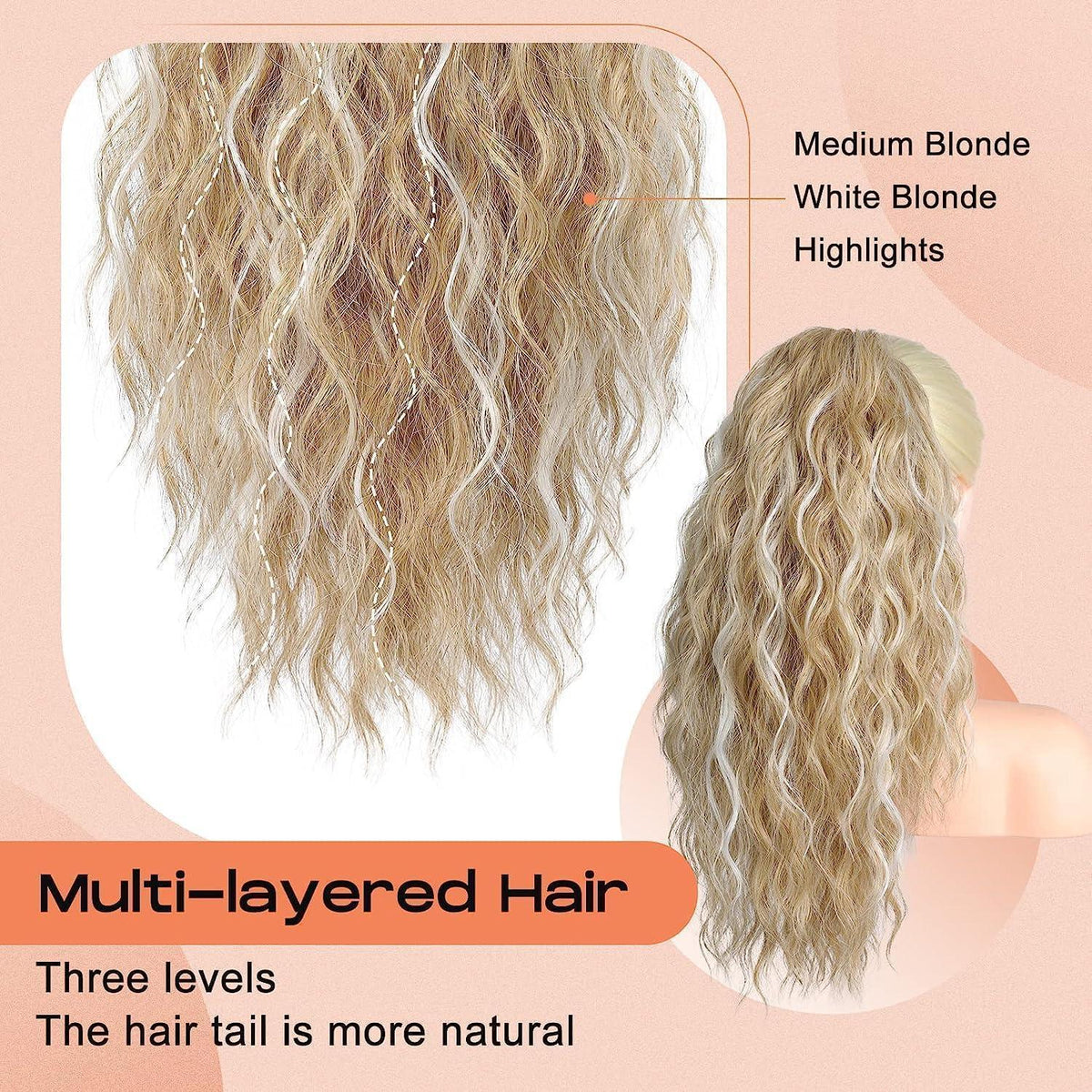 Blonder Pferdeschwanz mit Locken & Klammer – 45cm Haarverlängerung
