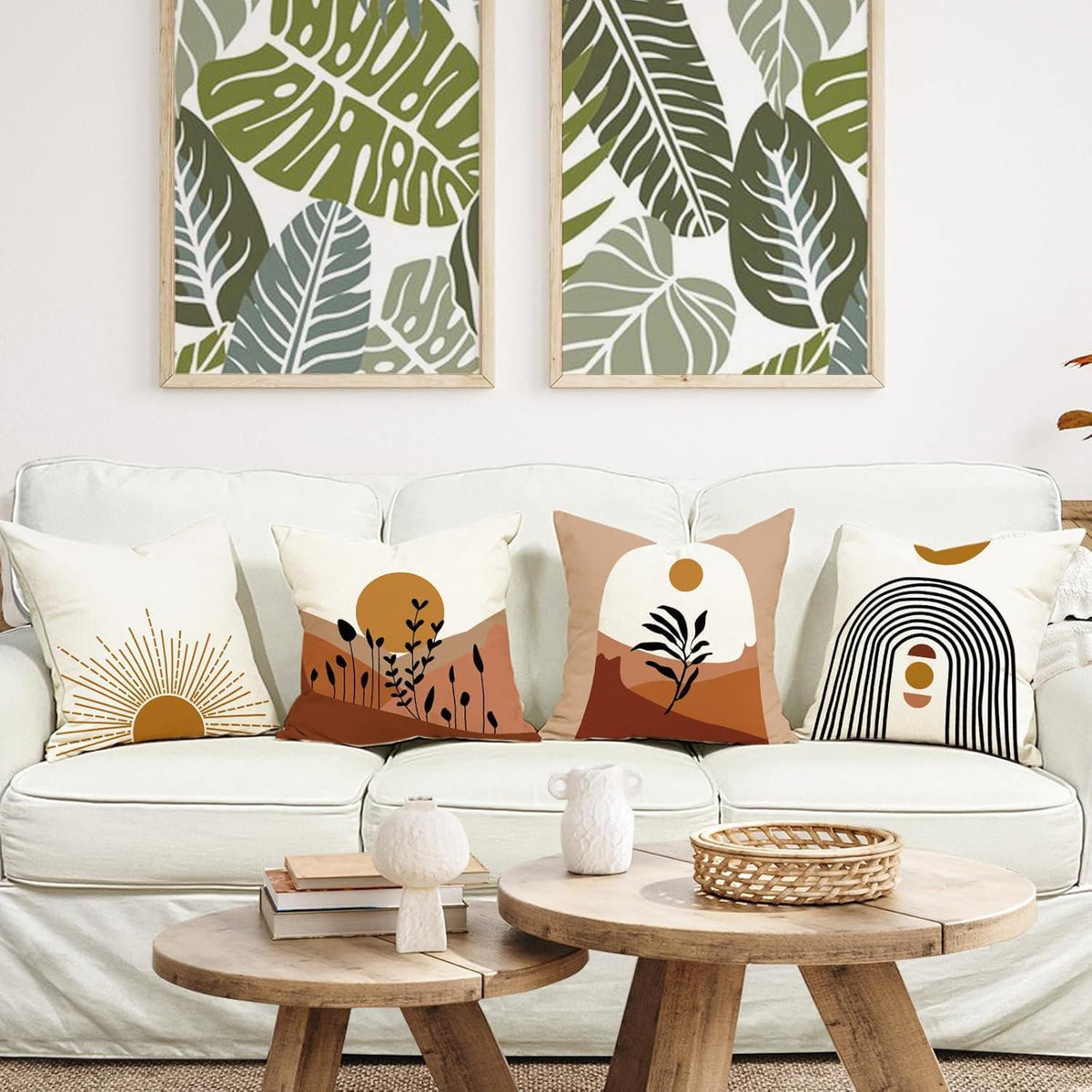 40x40 cm Kissenbezug Set aus Leinen – Geometrische Muster