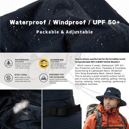 Wasserdichter Bucket Hut – Outdoor, Wandern, Golf, UPF 50+