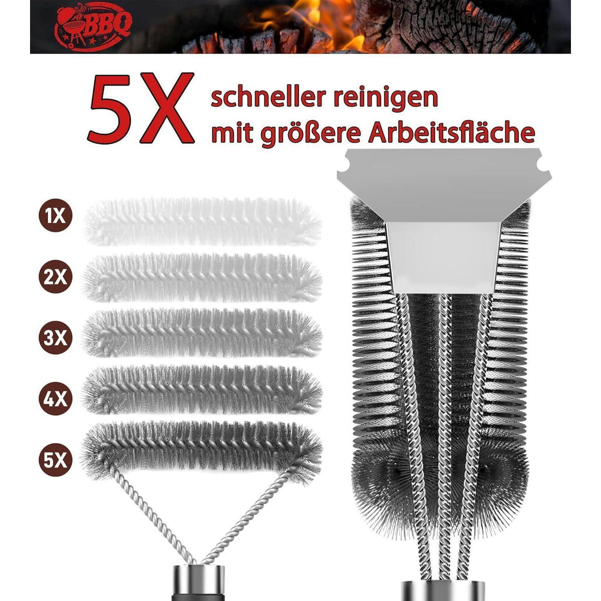 Grillbürste 2er-Pack mit Schaber, extra lang