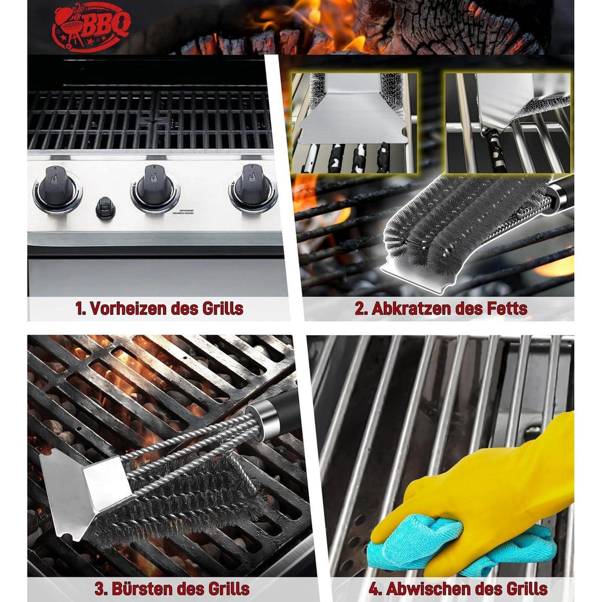 Grillbürste 2er-Pack mit Schaber, extra lang
