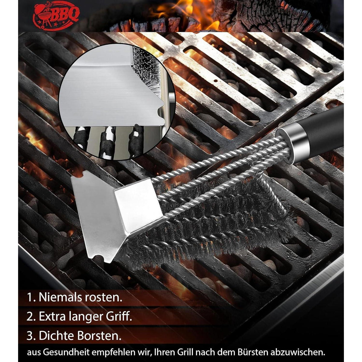 Grillbürste 2er-Pack mit Schaber, extra lang