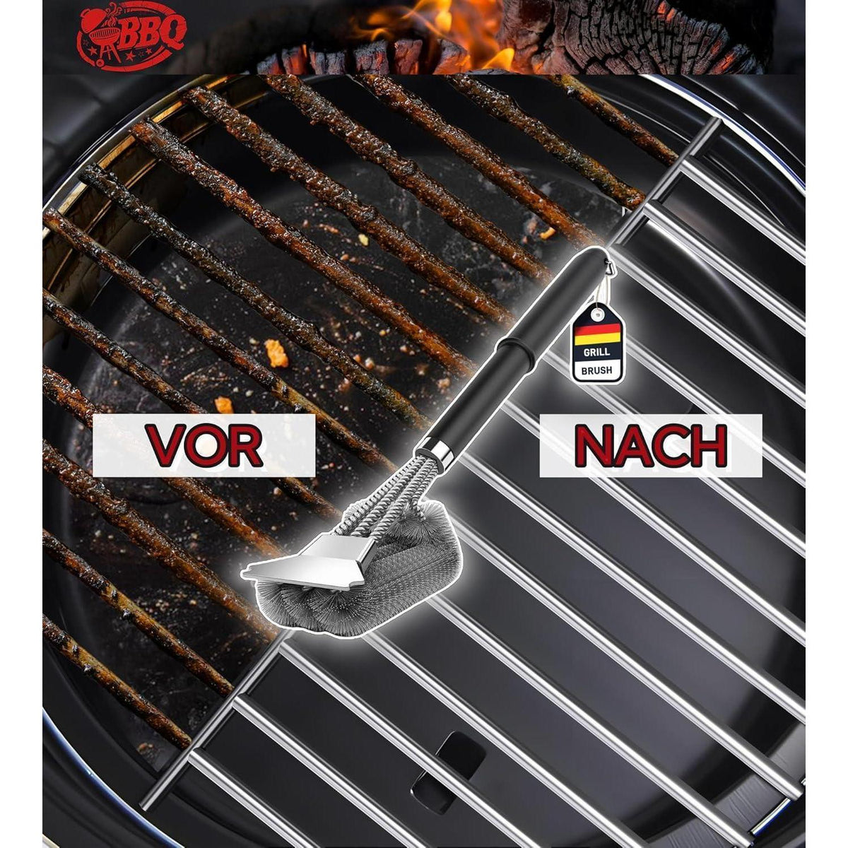Grillbürste 2er-Pack mit Schaber, extra lang