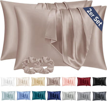 Satin Kissenbezug 40x60 Braun mit Haargummis
