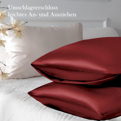Satin Kissenbezug 2er-Set 40x60 Weinrot Haargummis
