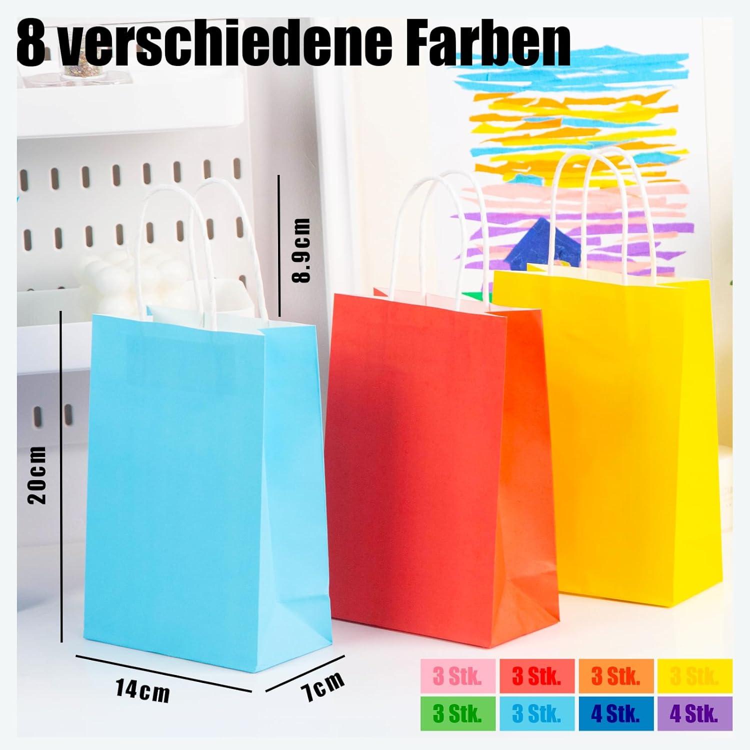 Kraftpapiertüten 26 Stück 20x14x7 cm Mehrfarbig mit Henkel