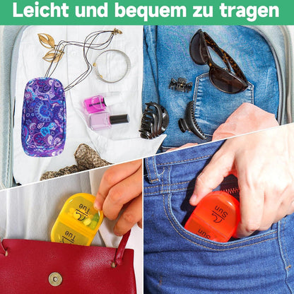 Tablettenbox 7 Tage Regenbogen Pillendose mit Tragbarer Canvas Tasche