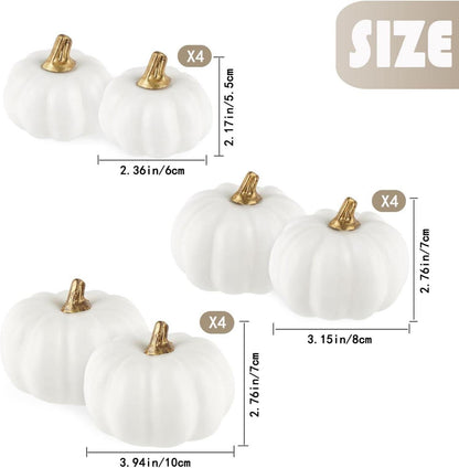 12x Weiße Kürbisse Set für Herbst Halloween Thanksgiving