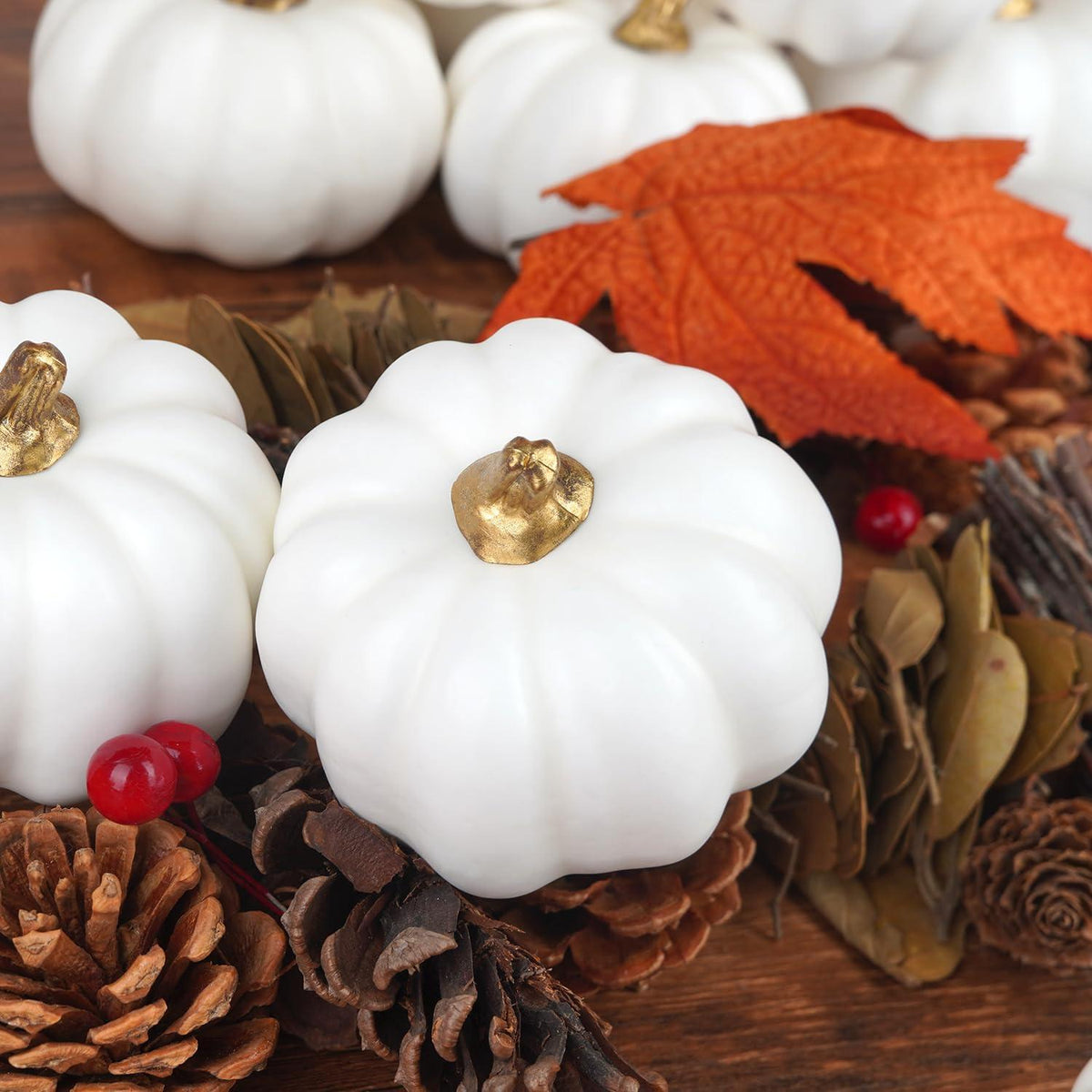 12 künstliche weiße Schaumkürbisse Set Herbst Halloween Thanksgiving