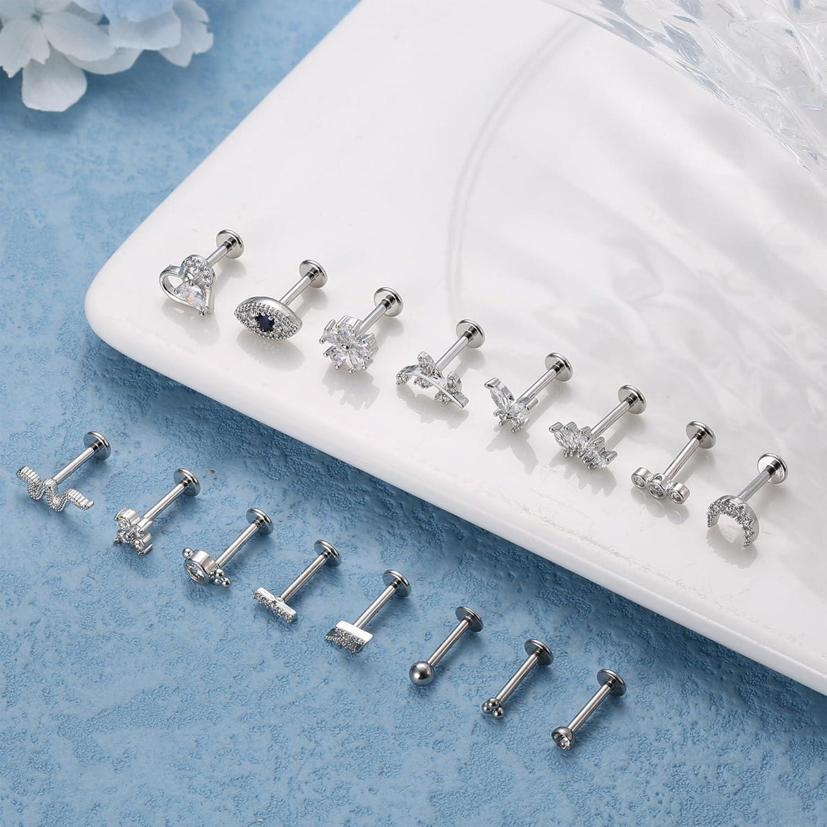 16 Stück Helix Tragus Piercing Knorpel Ohrringe Chirurgenstahl CZ Moon