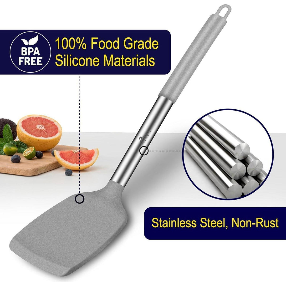 Silikon-Spatel-Set, hitzebeständig bis 315°C, 2 Stück, Grau