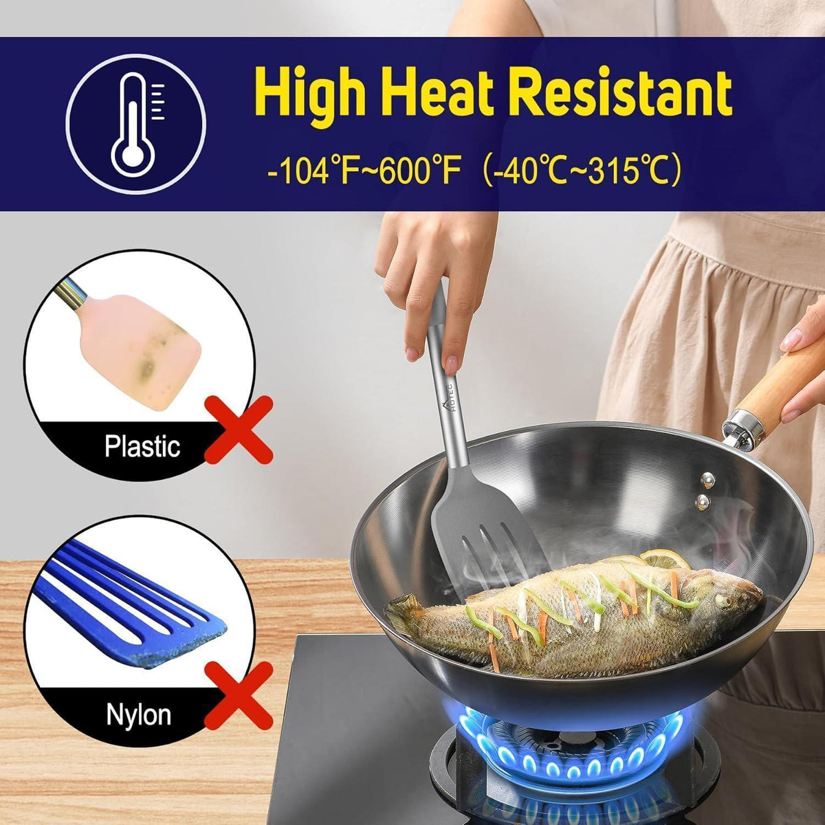 Silikon-Spatel-Set, hitzebeständig bis 315°C, 2 Stück, Grau