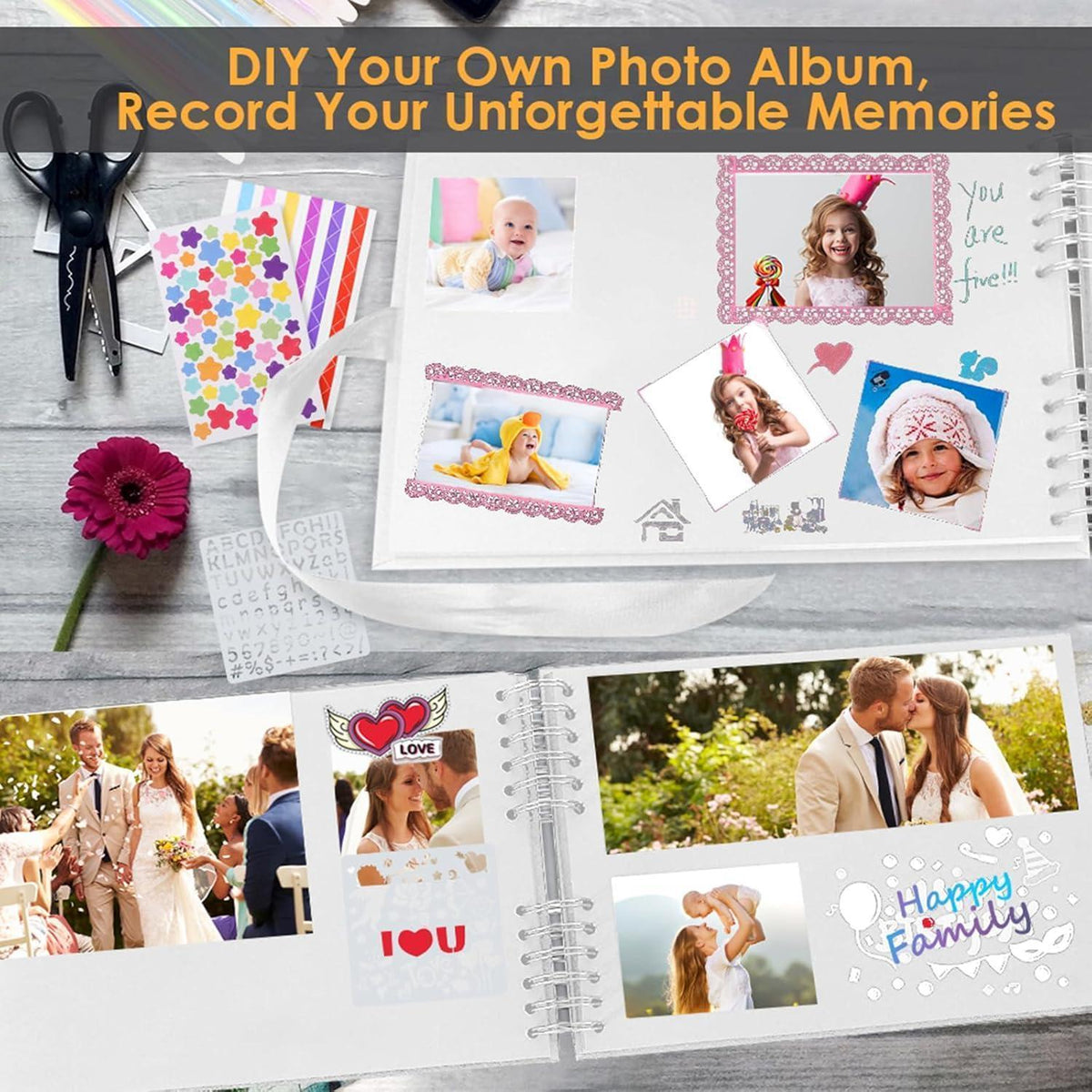DIY Fotoalbum Scrapbook 80 Schwarze Seiten mit Zubehör 30x21 cm