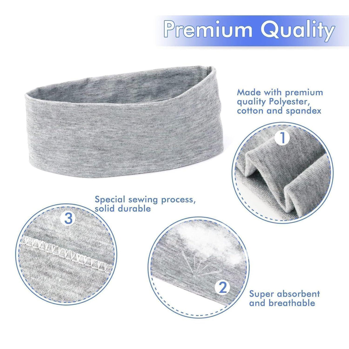 Stirnband Damen Sommer Sport 3er Pack Baumwolle Yoga Fitness Grau