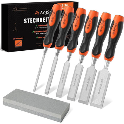 Stechbeitel Set 6tlg. inkl. Schleifstein, 25° Keilwinkel