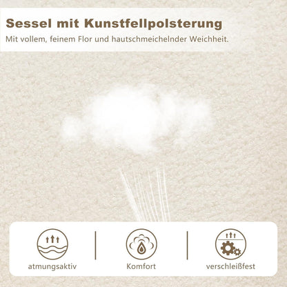 Mingone Loungesessel aus Lammwolle – Weißer Polsterstuhl mit Metallbeinen