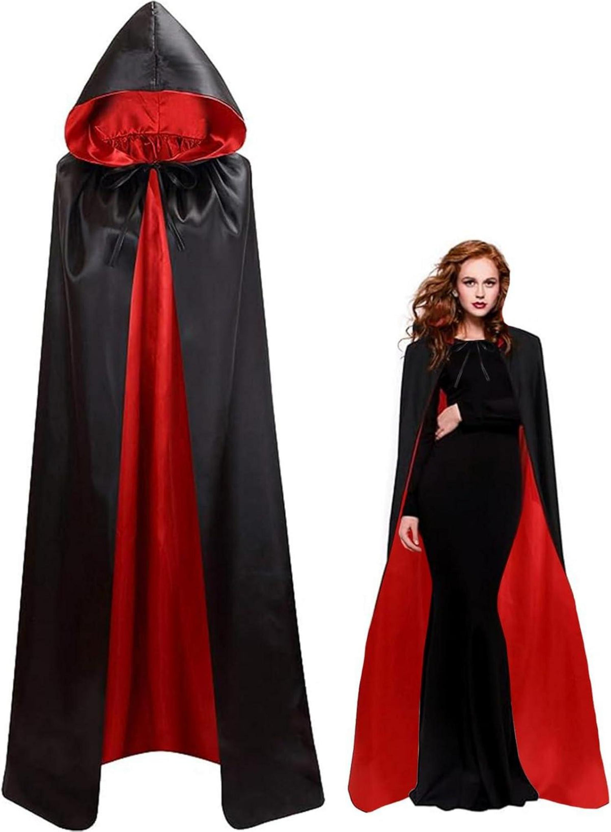 Halloween Vampir Umhang Satin Kapuze Doppelseitig 150CM/170CM