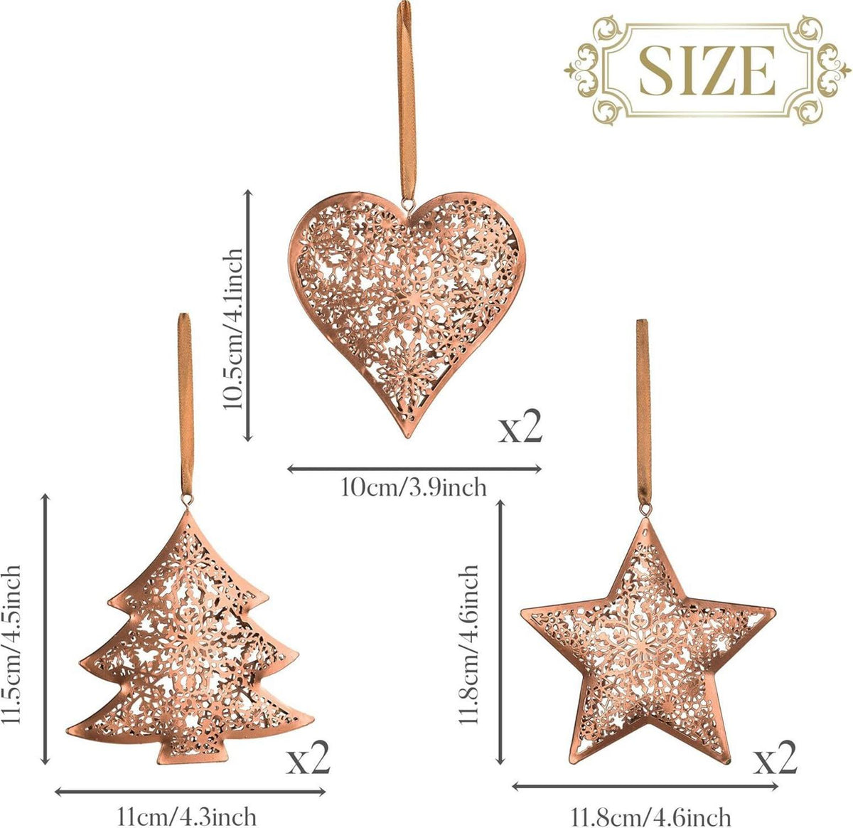 Valery Madelyn 6er Set Bronze Weihnachtsbaumanhänger 11cm Metalldekoration