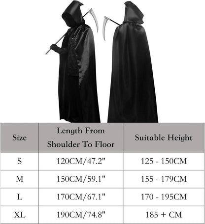 YIMOJOY Halloween Umhang Schwarz Set 190CM Sensenmann Kostüm Cosplay