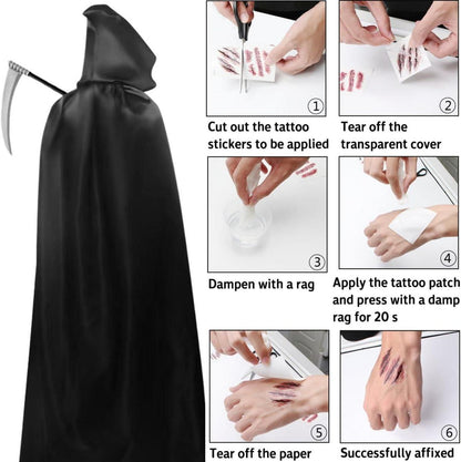 YIMOJOY Halloween Umhang Schwarz Set 190CM Sensenmann Kostüm Cosplay