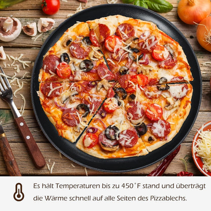 Pizzablech Set 2er ∅ 26cm Rund Edelstahl Antihaftbeschichtet Schwarz