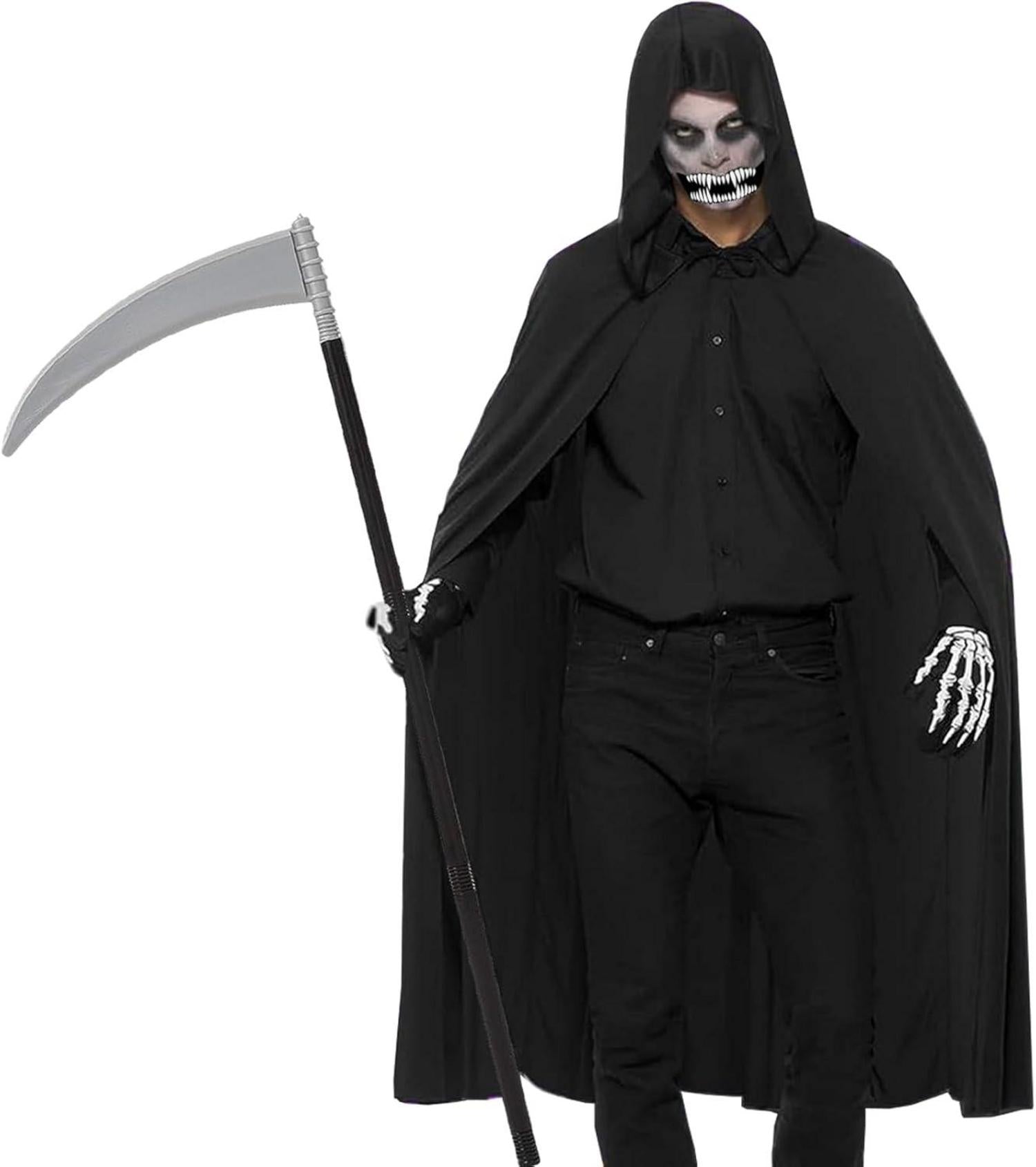 Halloween Umhang Schwarz 150CM Sensenmann Kostüm Sense