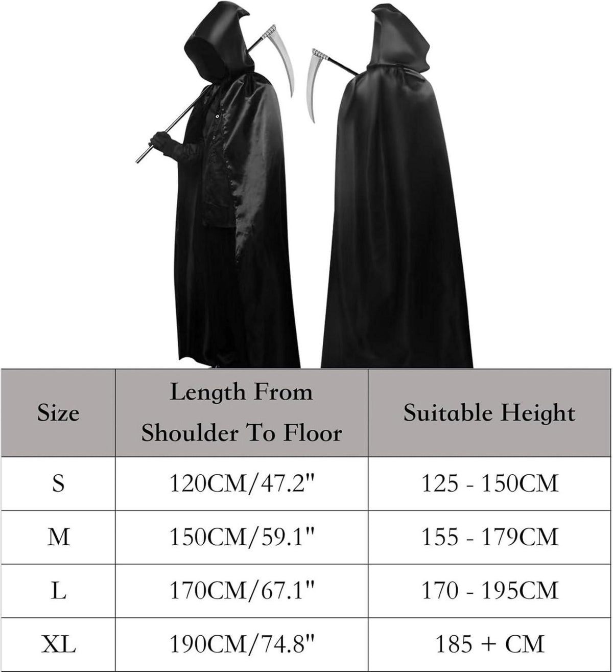YIMOJOY Halloween Umhang Schwarz Set 150CM Sensenmann Kostüm Cosplay Karneval