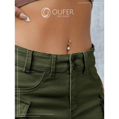 Bauchnabelpiercing Titan Gold 14mm mit klaren CZ Kugeln