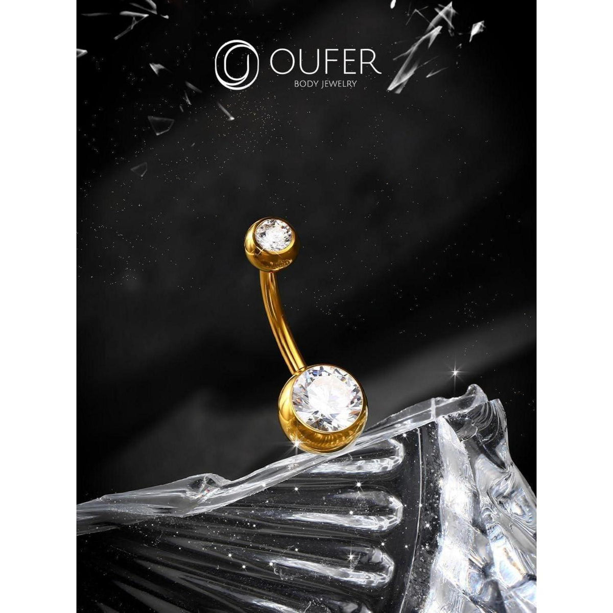 Bauchnabelpiercing Titan Gold 10mm mit CZ Kugeln