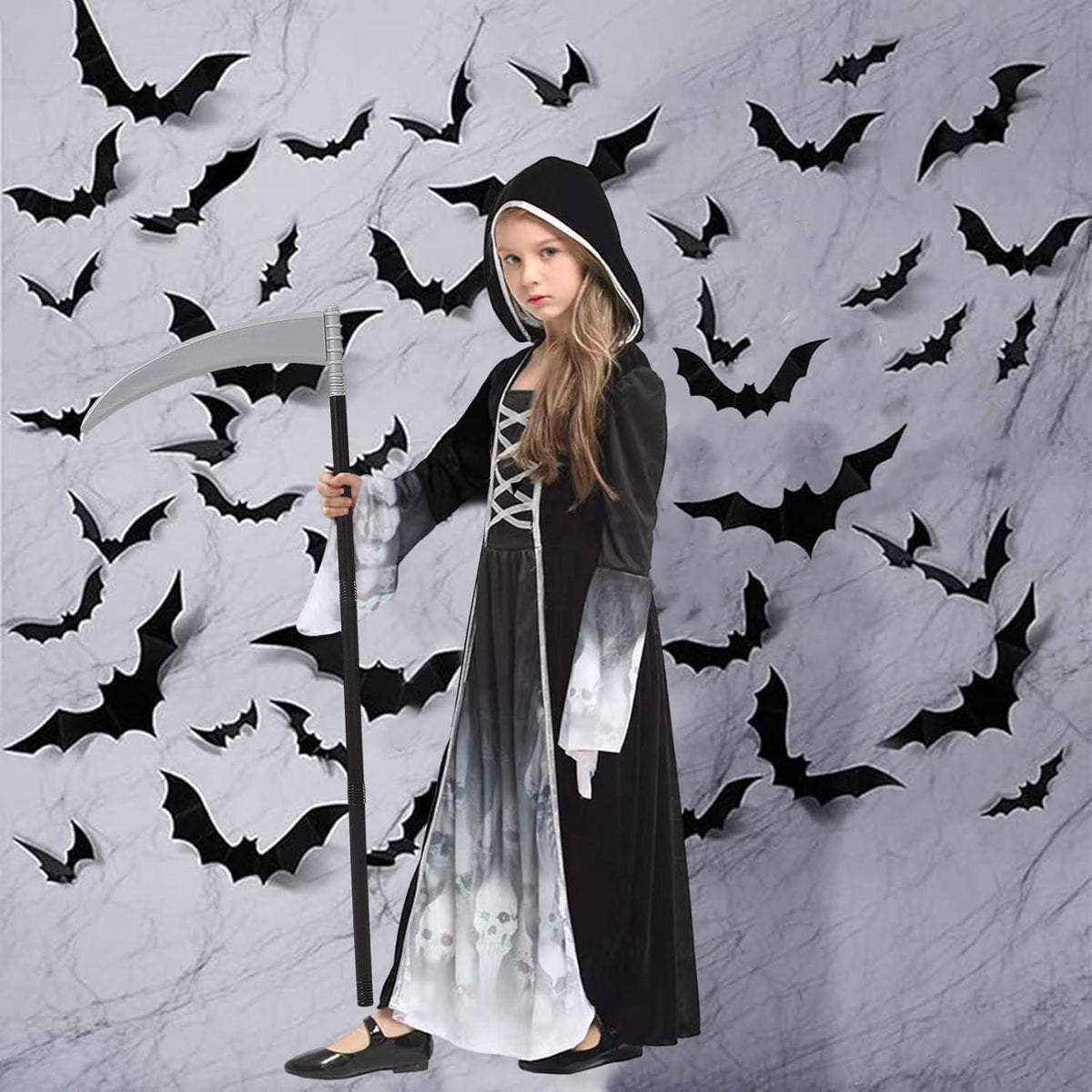 Halloween Kostüm Sensenmann Mädchen XL Schwarz Ghost Princess