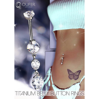 Bauchnabelpiercing Titan 14g 14mm mit klarem Zirkonia