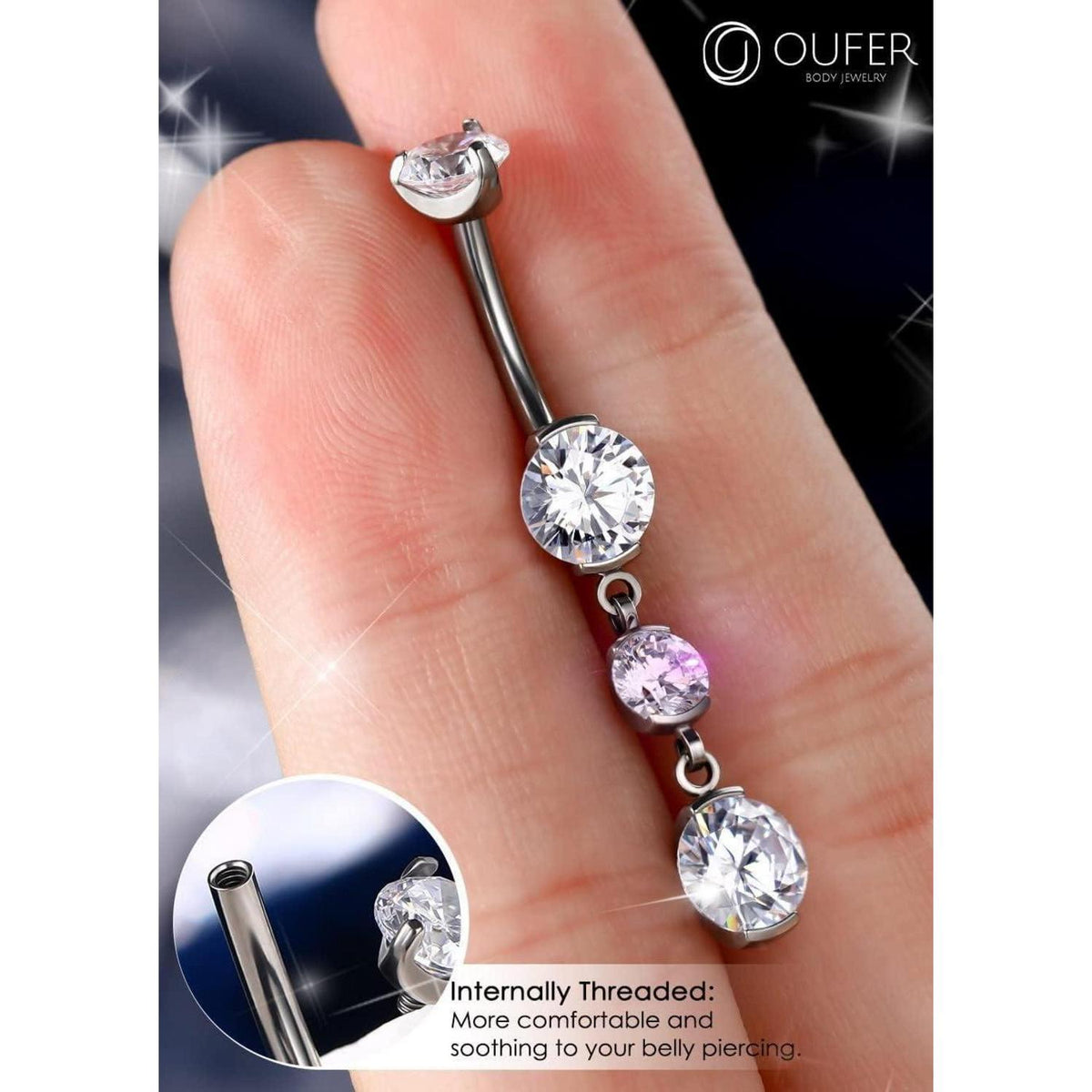 Bauchnabelpiercing Titan 14g 14mm mit klarem Zirkonia