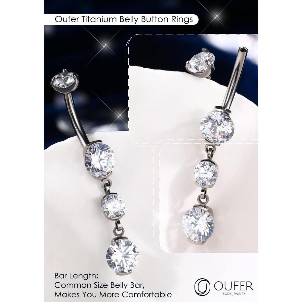 Bauchnabelpiercing Titan 14g 14mm mit klarem Zirkonia