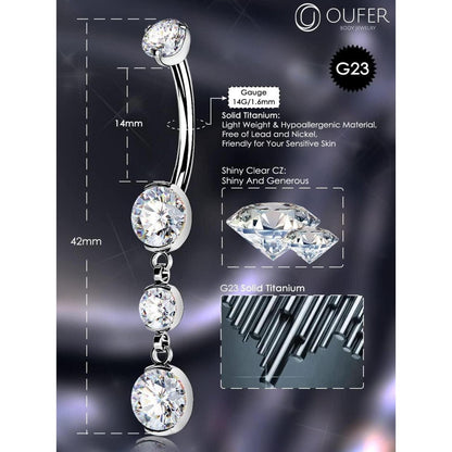 Bauchnabelpiercing Titan 14g 14mm mit klarem Zirkonia