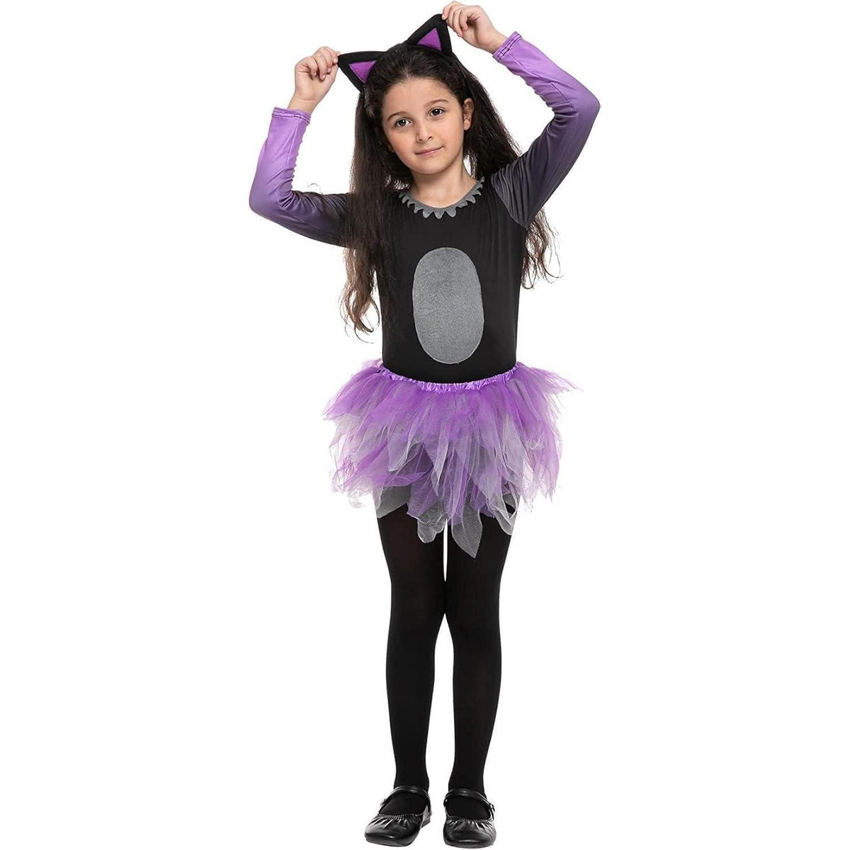 Katzenkostüm Mädchen Halloween Tutu Rock Set Lila Schwarz